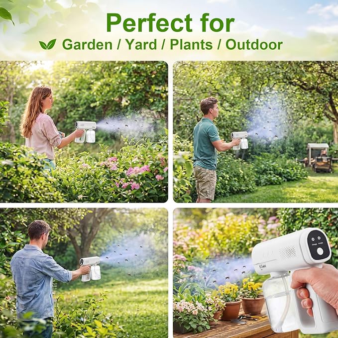 2 Pack Rechargeable Atomizer Nano Sprayer Gun for Mosquito Repellent Handheld Nano Mist Garden Repellent Sprayer Portable Plant Mister Tool Large Capacity Electric Fogger for Home Office Garden
