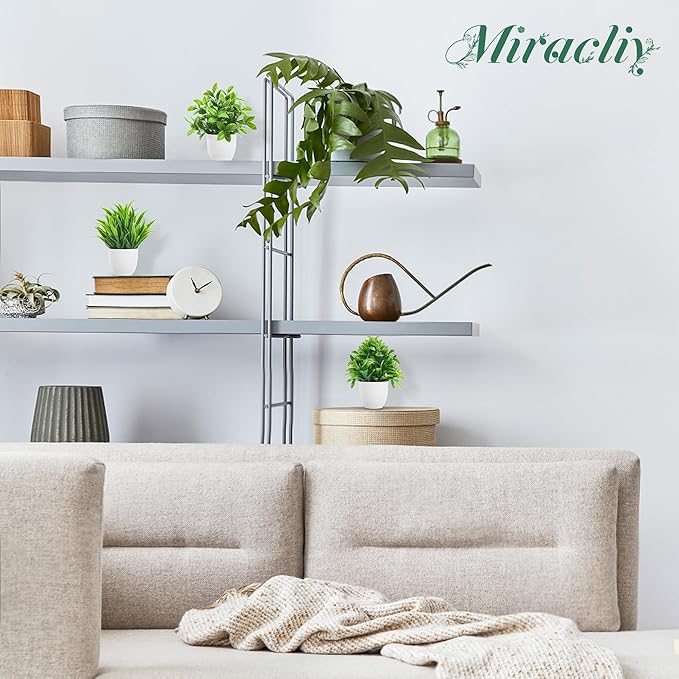 Miracliy 4 Pack Mini Fake Plants Artificial Eucalyptus Faux Plants for Home Office Farmhouse Bathroom Desk Shelf Decor Indoor