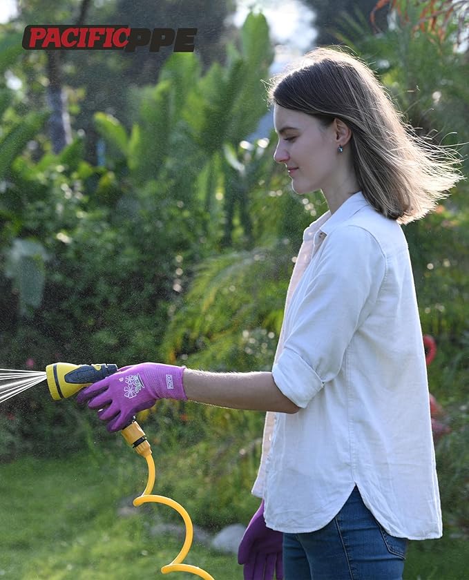 PACIFIC 3 Pairs Gardening Gloves for women, Rubber Coated Garden Gloves, Ladies Yard Work Gloves, Breathable, Purple & Yellow & Red, Small