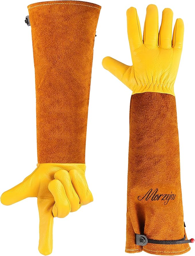 Morzejar Professional Gardening Gloves for Men&Women, Rose Pruning Gloves Thorn Proof, Adjustable Cuff, Breathable Leather Cowhide Long Garden Gloves,Garden Gifts & Tools for Gardener,Yard Work