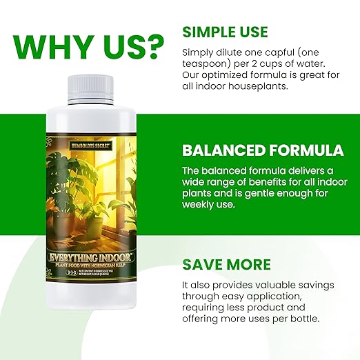 Humboldts Secret Everything Indoor Plant Food | 3-3-3 All Purpose Liquid Fertilizer with Norwegian Kelp | Supports Growth and Strong Roots | Nutrients for Houseplants & Indoor Plants | 8 Ounce