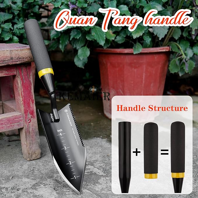 Kemaier Heavy - Duty Trowel Garden Tool - Stainless Steel Serrated Hand Shovel for Effortless Digging, Weed Control, and Precise Bulb Planting with Included Sheath