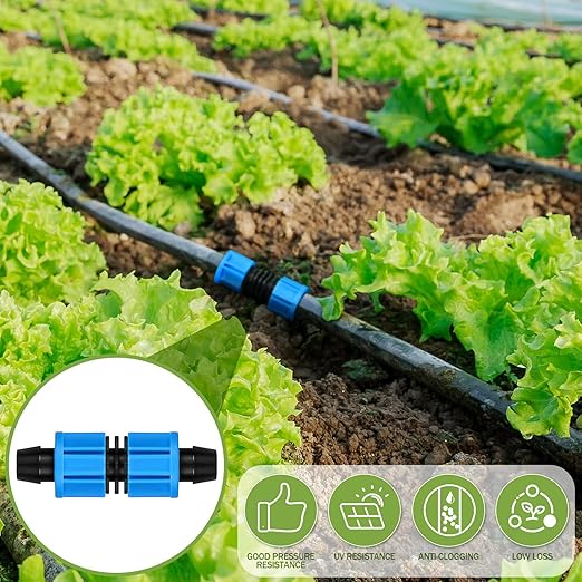 Tondiamo 50 Pcs Garden 5/8" Drip Irrigation Tape Tubing Fittings Kit Include Connector, Tee Coupling, Elbows, End Cap, On/Off Valve Barb for Most 16-17 mm Tubing Irrigation System(Blue)