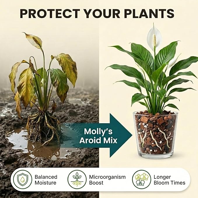 Molly's Aroid Mix - Premium Soilless Potting Mix for Houseplants - Fast Draining, Chunky & Easier to Water vs. Soil for Indoor Plants - with Bark, Coco Chips, Worm Castings, Mycorrhizae 10 Dry Quarts