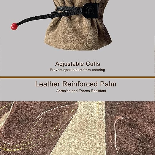 Leather Gardening Gloves for Men and Women, Work Gloves for Welding, Construction, Chainsaw, Farm, Ranch, Yard Work, Abrasion Resistant, Cactus Thorn Proof (Brown, Medium)