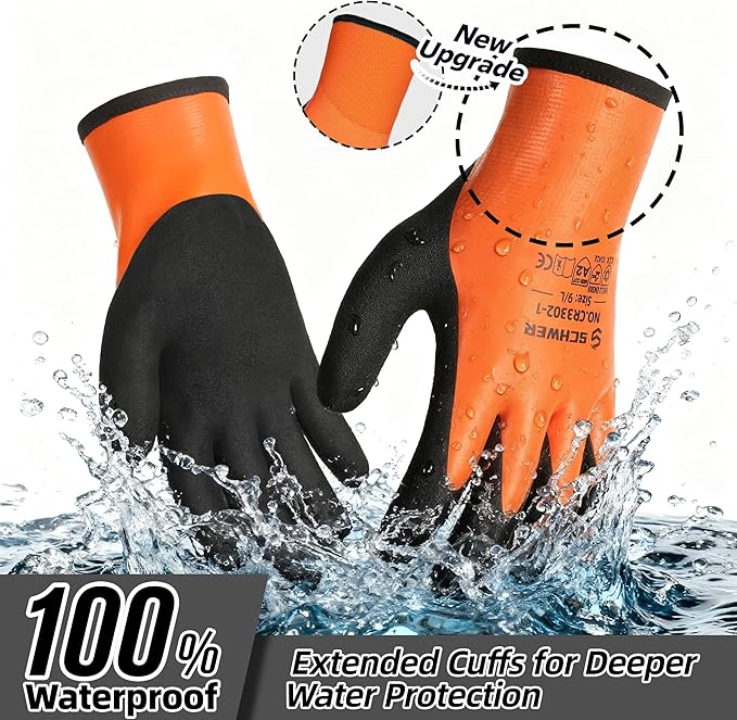 Schwer 100% Waterproof Winter Work Gloves, ANSI A2 Cut Resistant Freezer Gloves for Outdoor Cold Weather Keep Hands Warm, Thermal Insulated Gloves for Shoveling Snow, Ice Fishing, Super Grip, XXL