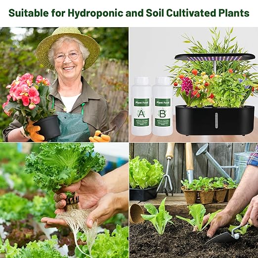 Tigvio 1000ml Hydroponic Nutrients A&B for Aerogarden Plant Food with 2 Measuring Cups - Fertilizer for Indoor Hydroponics Garden & Growing Vegetables, Fruits, Flowers (1000ml)