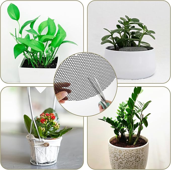 Pack 10 Plant Pot Grids, 11.8" Trim-to-Fit Plant Pot Soil Covers Protectors from Animals,Plant Pot Soil Guard for Indoor Outdoor Plant Protection with 30 Metal Stakes