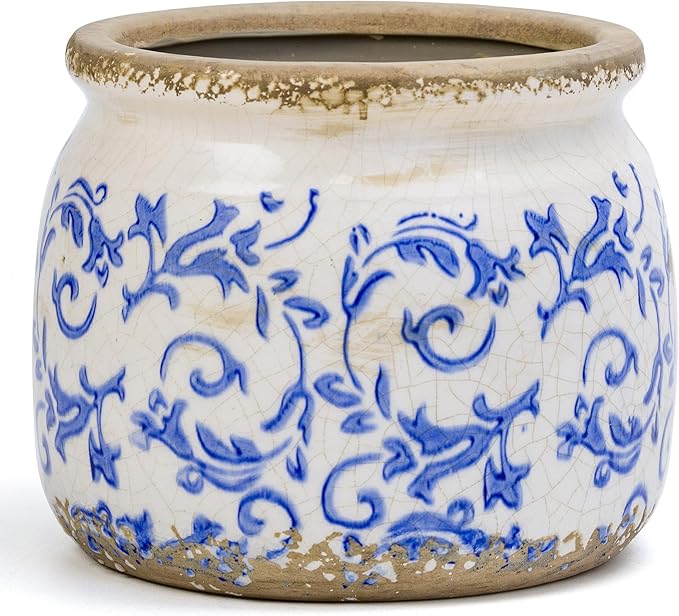 Dosayes Flower Pot,Vintage Ceramic Pot for Planter with Drainage Holes, 6.29 inch Ice Crack Glazed Indoor Planters Pot for Indoor,Tuscan Home Decor,Gardening Gifts,Blue and White (Tropical)