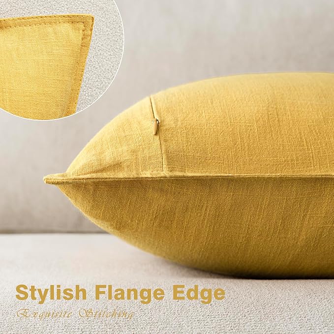 Foindtower Pack of 2, Decorative Linen Soild Throw Pillow Covers Accent Lumbar Cushion Case Boho Farmhouse Pillowcase for Chair Couch Sofa Bedroom Living Room Home Decor 12 x 20 Inch Ginger Yellow