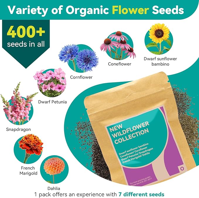 Flower Seed Pods for Ahopegarden, iDOO MUFGA Hydroponics Growing System Indoor Gardening, 400+ Seeds, Dwarf Sunflower Bambino, French Marigold, Dahlia, Dwarf Petunia(18-Pods)