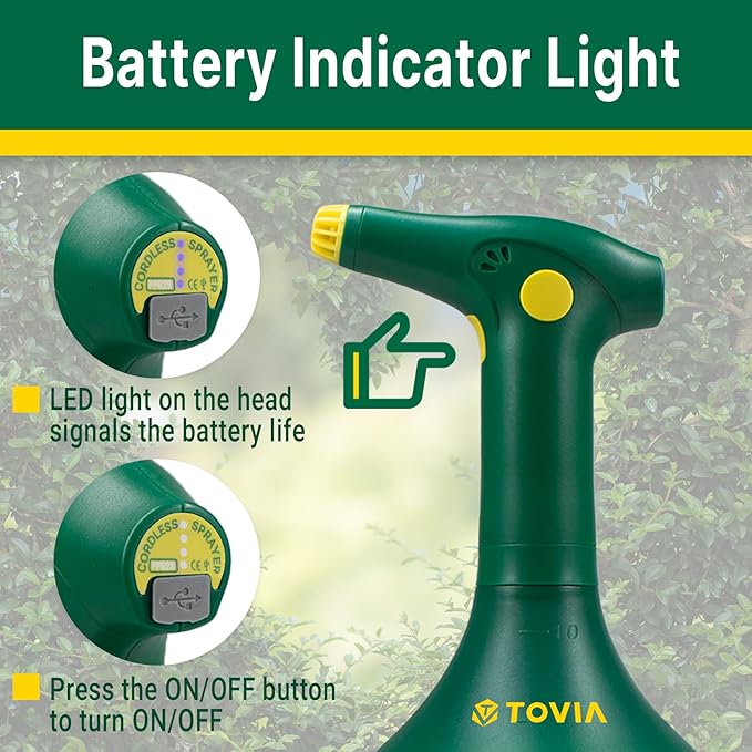 T TOVIA:Electric Sprayer, 1 Liter USB-C Battery Spray Bottle Powered, Rechargeable, Portable Garden ，Plant Misters for Inside， Outdoor and Indoor Plants,Cleans and Gardens, Handheld