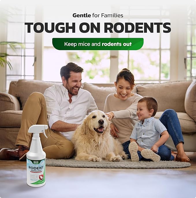 Eco Defense Mouse Spray Repellent Indoor with Peppermint Oil, Natural Peppermint Spray for Rodents, Mouse Repellent Spray for Home, Garage & Vehicles, Rodent Repellent 16 oz