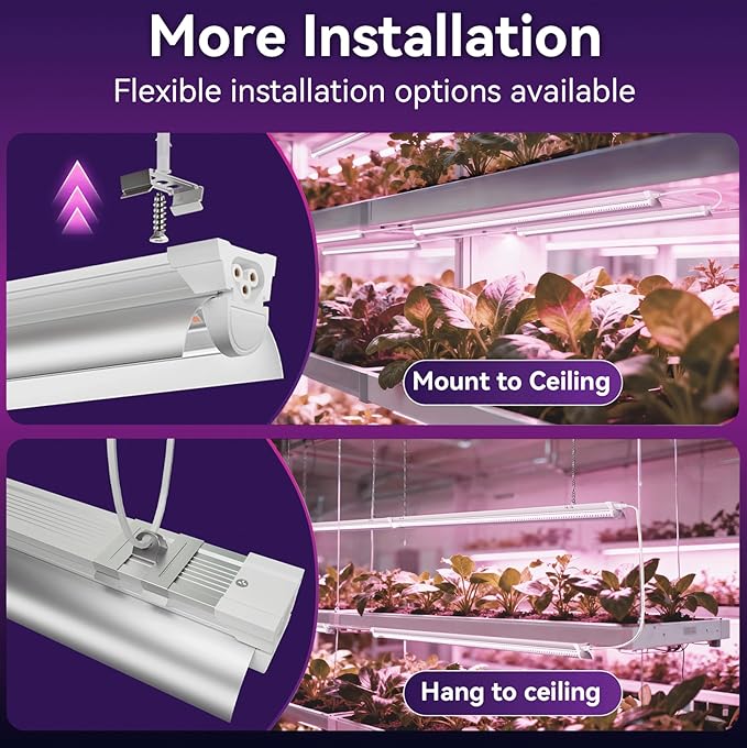 Elaruslux 6 Pack 3FT Plant Grow Light, T8 Pinkish White Full Spectrum, with ON/Off Switch & Timed Function,Aluminum Reflector, Linkable,Plant Growing Lamp Fixture for Greenhouse Indoor