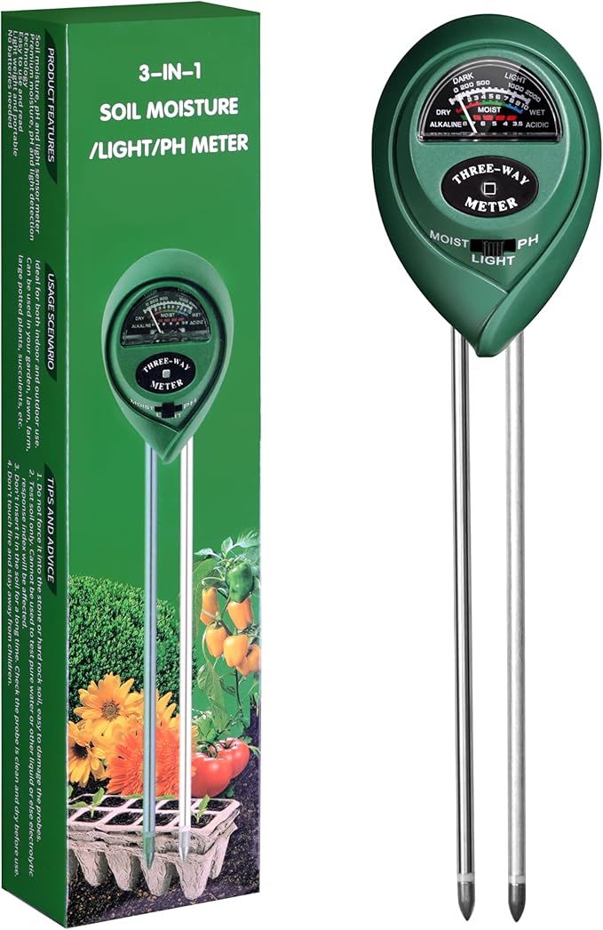 iPower Soil Meter, 3-in-1 Plant Moisture Light PH Tester for Gardening, Farming, Indoor & Outdoor Use