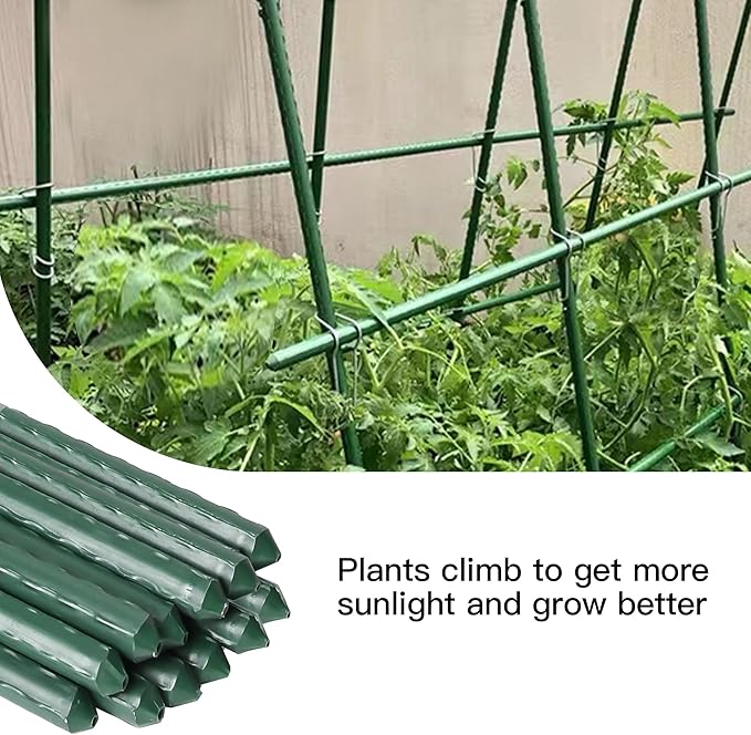 Garden Stakes 8ft, Metal Plant Stakes 8 Feet for Gardening and Farm, 0.78 Inch Dia Plastic Coated Plant Support for Tomato, Cucumber, Bean, Flower, Potted and More Climbing Plants 10 Pack