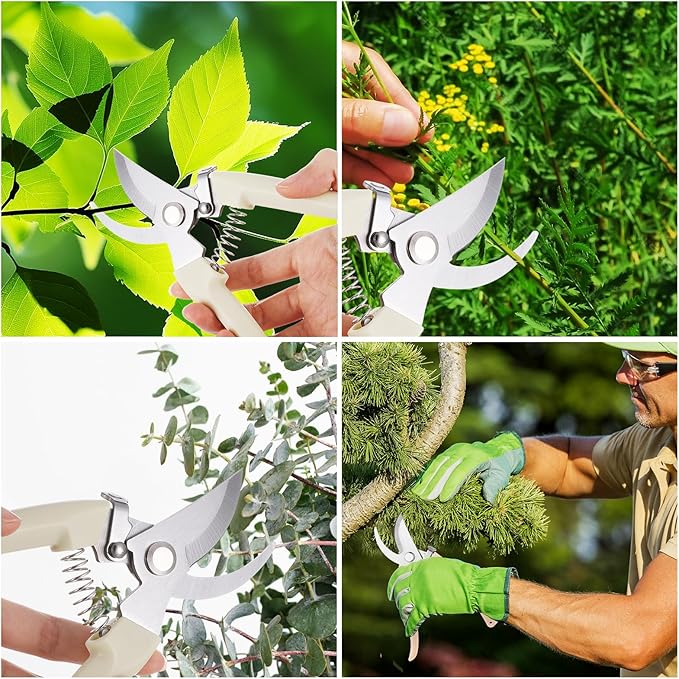 20 Garden Flower Shears Pruning Scissors Heavy Duty Plant Scissors Trimming Garden Clippers Hand Tree Pruner for Yard Gardening Plants Hedge Flower Tree Cutting Secateurs (Beige)