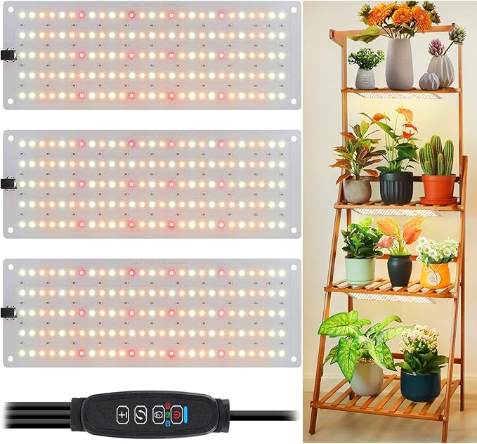 LBW Grow Light, 405 LEDs Full Spectrum Small Grow Lights, 4/8/12H Timer, 3 Lighting Modes, 10 Dimmable Levels, Plant Lamp Strip for Seedlings, Veg, Bloom, 3 Pack