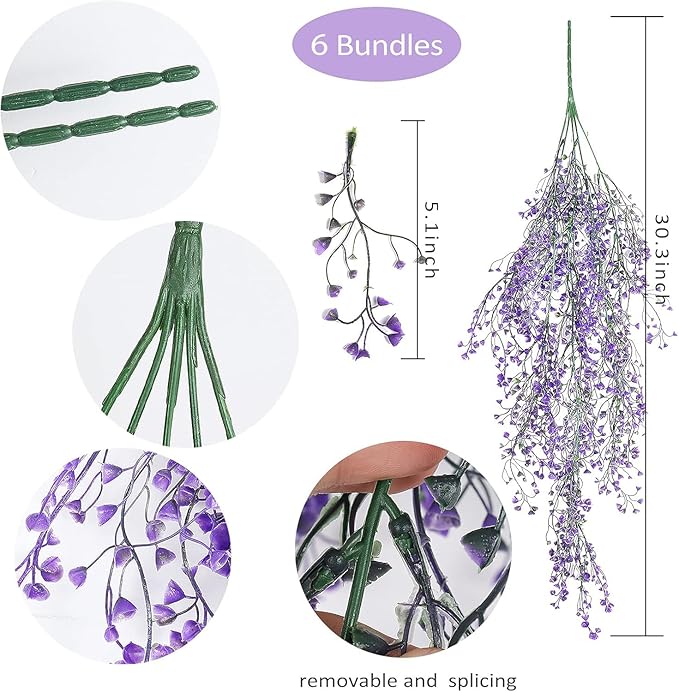 RECUTMS Artificial Hanging Leaves Plants 6Pcs Indoor Fake Flower Swags Faux Vines Ivy Leaves Plastic Greenery Resistant Plastic for Wall Wedding Party Porch Garden Decoration(Purple)