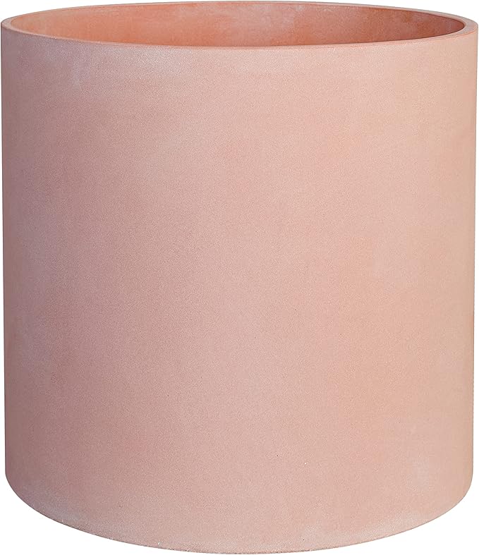 FaithLand 10 Inch Fiberstone Planter - Lightweight Modern Cylinder Plant Pot with Drainage Hole & Plug, Indoor Outdoor Use, Terracotta Color