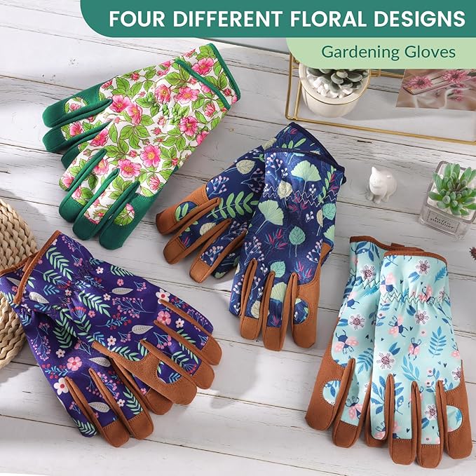 Pleneal Gardening Gloves for Women - Leather Garden Gloves Thorn Proof, Outdoor Protective Working Gloves