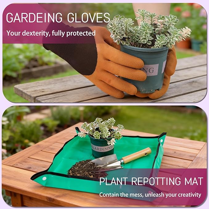Garden Tool Set, 10 PCS Gardening Essentials, Stainless Steel Garden Hand Tools with Tote Bag, Well-Designed Gardening Supplies Kit Gifts for Women Men Gardeners