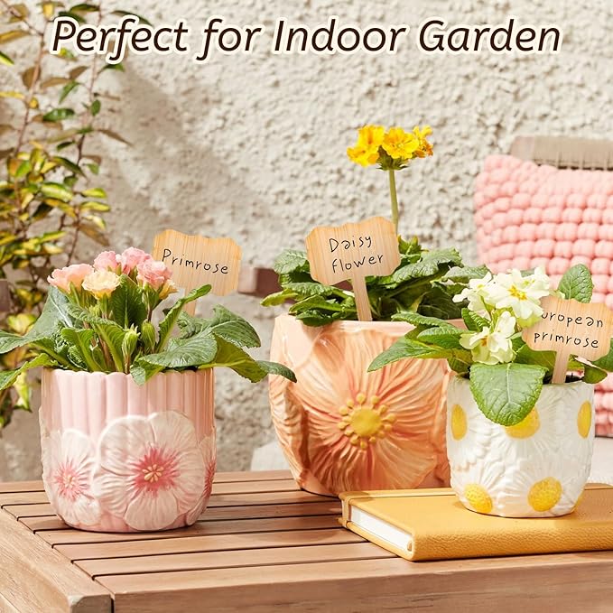 60pcs Bamboo Plant Labels with Marker Pen, Scalloped T-Type Plant Tags for Garden, Seedlings, Herbs, Vegetables, Outdoor Plant Markers (3.9" x 2.36")
