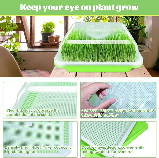Legigo 5 Pack Seed Sprouter Trays with Lids- Soil-Free Cultivation Germination Tray, BPA Free Micro Greens Growing Trays Seed Sprouting Trays Kit with Germinating Paper for Wheatgrass, Beans and More