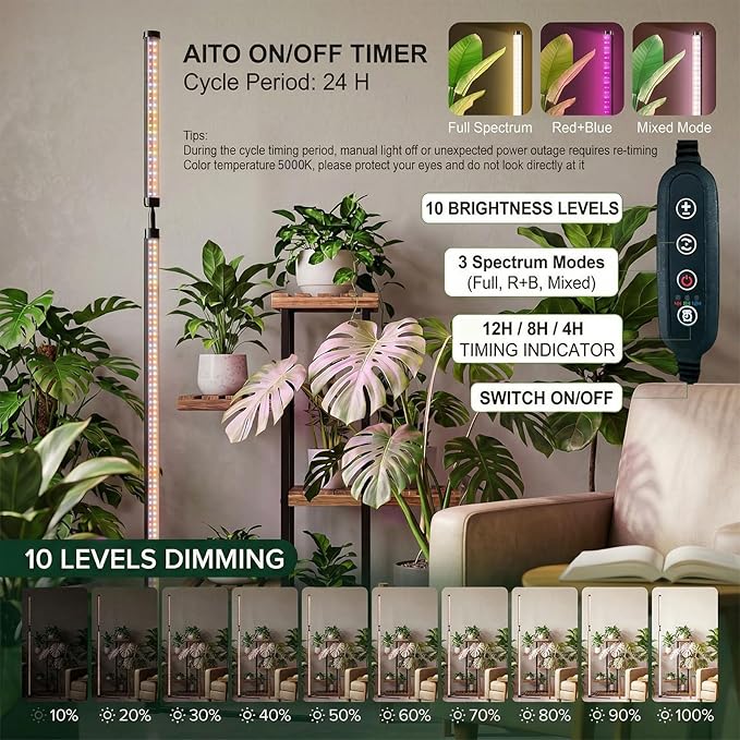 48W Standing Grow Light for Indoor Plants, 65" Modular Vertical Grow Light with 480 LEDs Full Spectrum, High-Output Plant Floor Lamp for Large Trees, Plant Shelves & Corners, 3 Modes, Timer