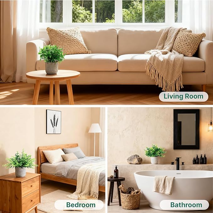 3-Pack Potted Artificial Plants, Small Eucalyptus Faux Plants for Shelf Desk Home Bathroom Farmhouse Room Coffee Table Decor (Green)