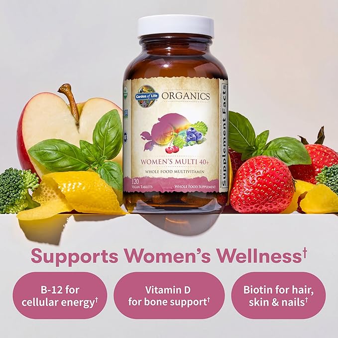 Garden of Life Multivitamin for Women 40 Plus, Organics Womens Vitamins, Hormone & Breast Health Support Blend, Vegan, 120 Tablets