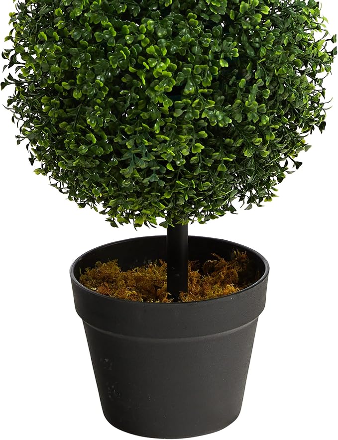 Nearly Natural 36in Artificial Triple Ball Boxwood Topiary Tree - Indoor Outdoor Realistic Faux Greenery for Home Patio Office Decor, Low Maintenance