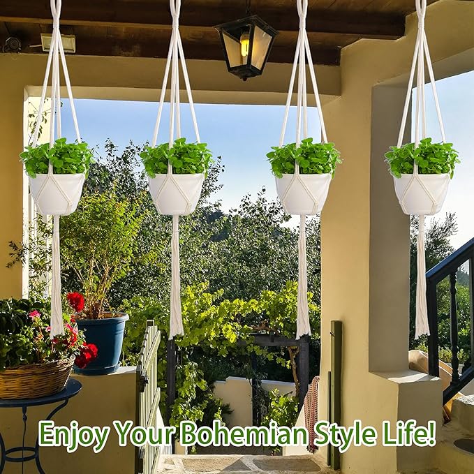 petonfun Macrame Plant Hangers Indoor Macrame,4 Pack Hanging Planter Holder for Window,Ceiling Crochet Handmade Boho Home Decor Set for Hanging Plants Basket Pot,Ivory