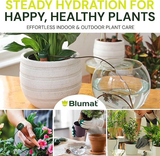 Blumat Classic Self-Watering Stakes - Prevents Overwatering and Underwatering for Healthy Growth While You are Away - Ideal for Indoor Plant Watering, 25 Pack, w Adapter