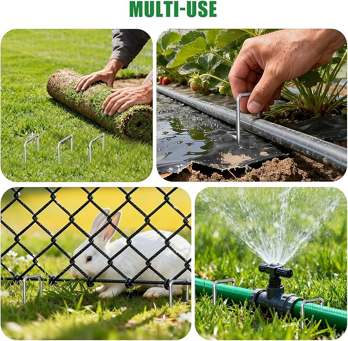Landscape Staples Galvanized Garden Stakes,8 inch 50 Pack 11 Gauge Heavy Duty Garden Pins for Fences, Lawns, Weed Barriers and Landscape Fabrics, Irrigation Hose,Yard Lawn, Landscape Fabric.
