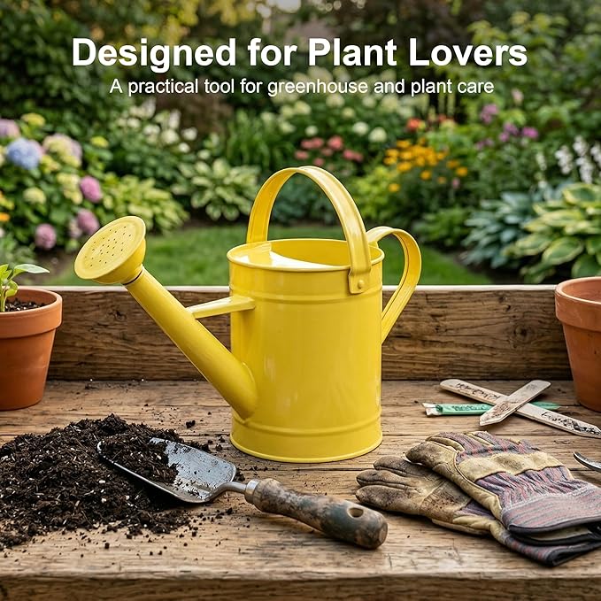 Topadorn Watering Can for Plants, 55 Oz Metal Watering Can with Removable Spout for Indoor & Outdoor Plants, Long Spout Garden Watering Can, Yellow