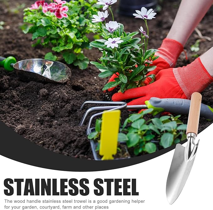 UPKOCH 2pcs Stainless Steel Garden Trowel Hand Shovels with Wooden Handle, Transplanting and Planting Shovel Tools for Outdoor Gardening and Vegetable Soil Digging