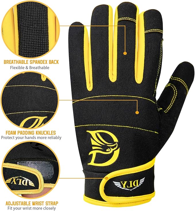 DLY Heavy Duty Work Gloves, Impact Protection Mechanic Gloves, Synthetic Leather Work Gloves, Touchscreen Capable