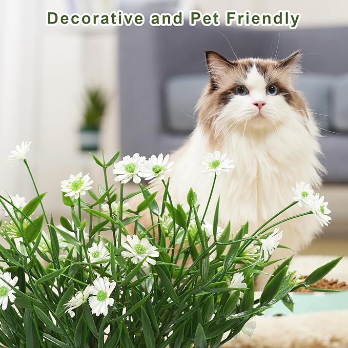 Fake Plants Daisy for Bathroom Decor, Small Potted Artificial Plants Indoor for Shelf Desk Home Bathroom Farmhouse Room Coffee Table Decor, White (Pack of 2)