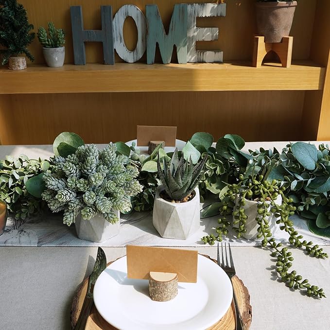 Winlyn Set of 3 Mini Artificial Succulent Plants Potted Small Fake Aloe Hops String of Pearls Plants in Gray Hexagon Ceramic Pots for Modern Home Office Desk Living Room Kitchen Table Shelf Décor