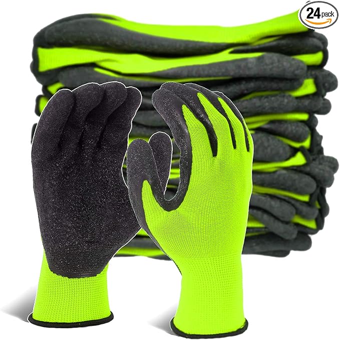 Evridwear Crinkle Latex Rubber Hand Coated Safety Work Gloves for Men Women General Multi Use Construction Warehouse Gardening Assembly Landscaping (XXL,12 Pairs Pack)