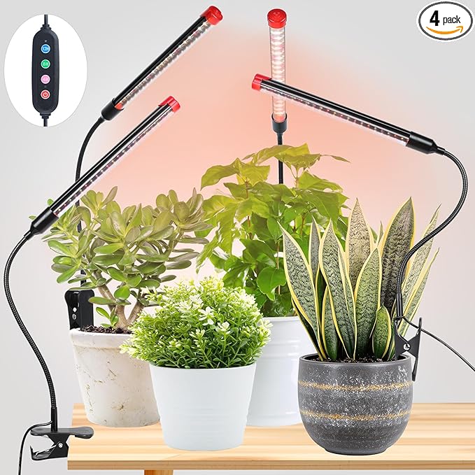 Game Changer! FECiDA 2026 4Pack 9 Watt Power Draw, NO Need Adapter, Clip Grow Lights for Small Indoor Plants, Bonsai, 4/8/12H Timer, Enough Bright Like Sun for Your Plants