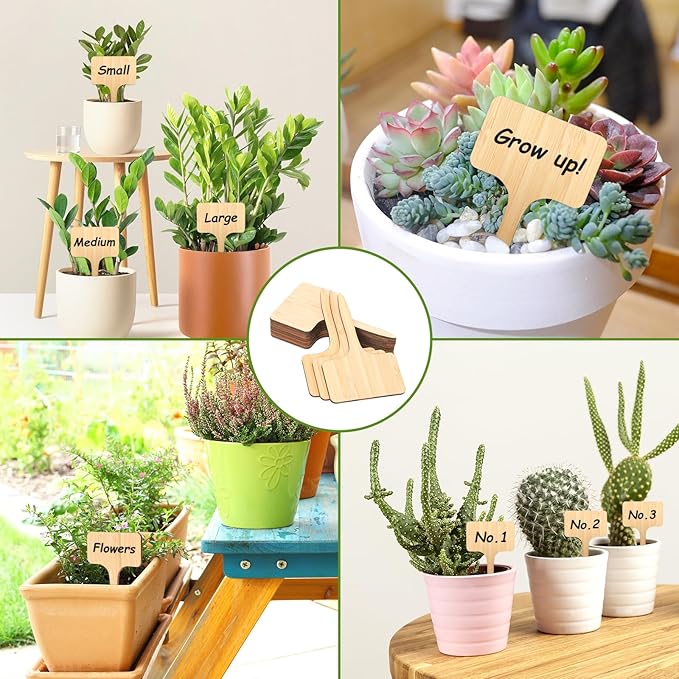 60 Pack Bamboo Plant Labels with A Marker Pen, Eco-Friendly T-Type Plant Tags Garden Markers for Seedling Potted Herbs Flowers Vegetables