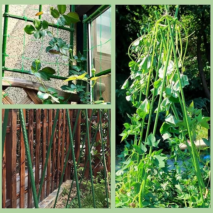 BOTINDO Garden Stakes 57 Inches Sturdy Green Plant Sticks 25 Pack, Metal Tomato Stakes Support, Yard Plant Support Cage for Potted Plants, Tomatoes, Trees, Cucumber, Fences, Beans (57 inch)