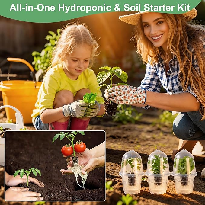 Hydroponic Pods Kit Includes Clear Nursery Pots with Humidity Domes and Grow Baskets & Sponges - Seed Pods for Hydroponic Garden Indoor Herbs Seedling Plants, Reusable Hydroponics Supplies (16 PCS)