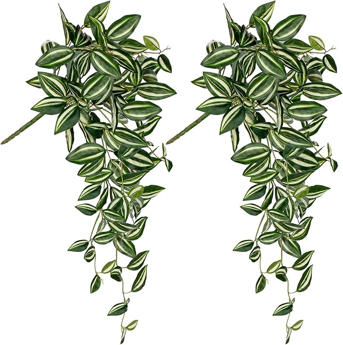 DILATATA Fake Hanging Plants Artificial Hanging Plants 92 Leaves Faux Wandering Jew Hanging Leaves Plants for Wall Shelf Home Indoor Outdoor Decor - 2 Pack