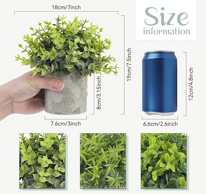 Lemonfilter Small Fake Plants, 3PCS Mini Potted Artificial Plastic Eucalyptus Plants Indoor Modern Farmhouse Decor, Fake Potted Plant for Home Bathroom Bedroom Office Shelves Decor