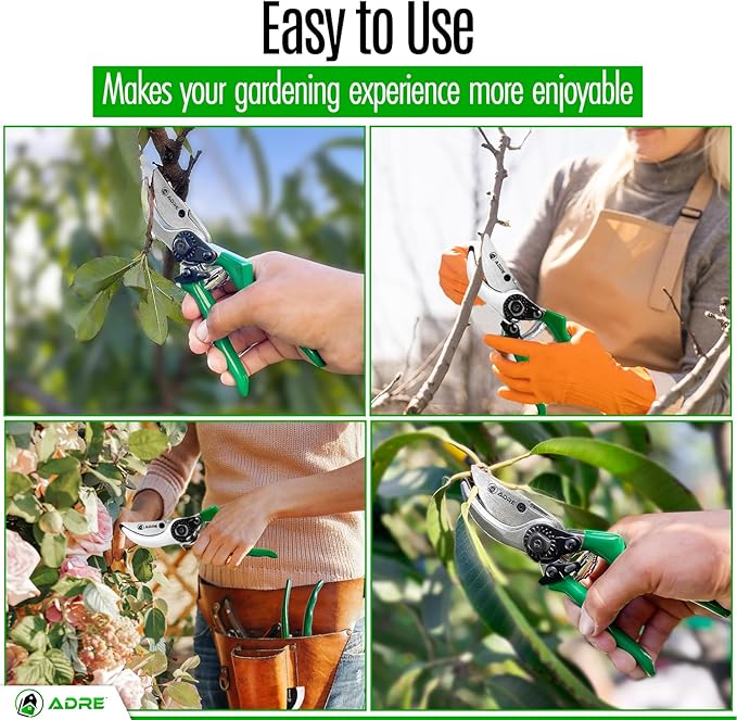 Adre Bypass Garden Pruning Shears – 8-inch Professional Pruning Shears for Gardening – High Carbon Steel Garden Clippers with Non-Slip Handles – Sharp Hand Pruners for Small Branches, Pruning Trimming