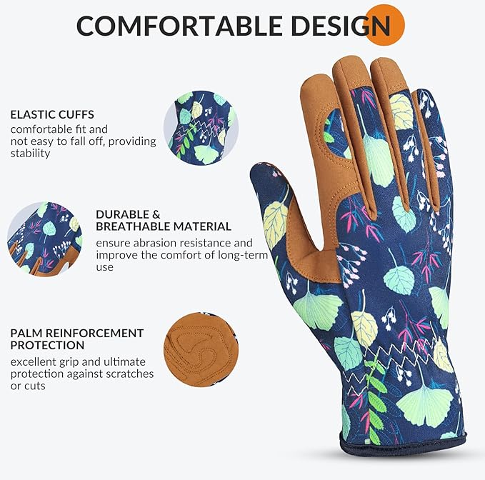 Trifabricy Gardening Gloves for Women, Breathable Leather Garden Gloves with Grip, Thorn-Proof Puncture-Resistant Work Gloves
