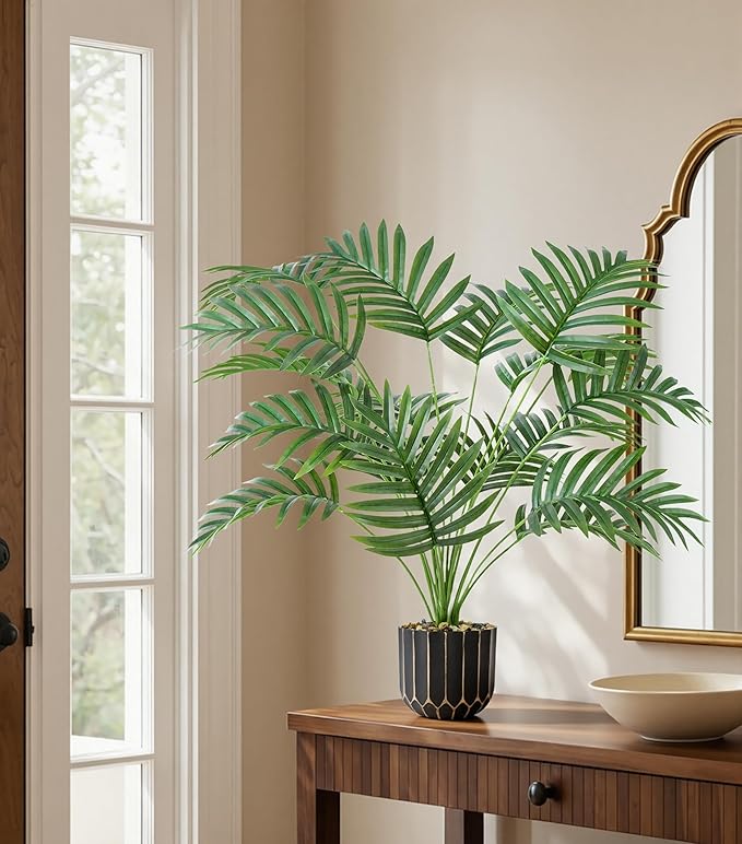 florisso 28" Artificial Areca Palm Plant Tall Fake Faux Plants Indoor Outdoor Tree for Living Room Home House Decoration